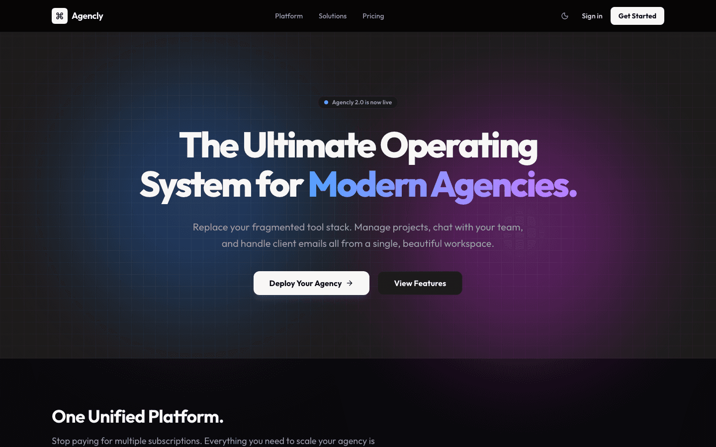 Agencly live product website interface