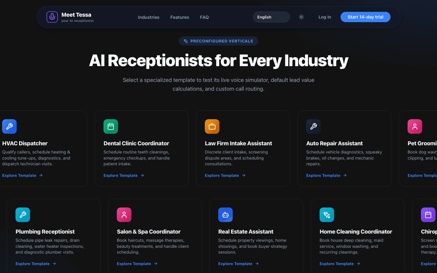 AI Receptionist live product website interface