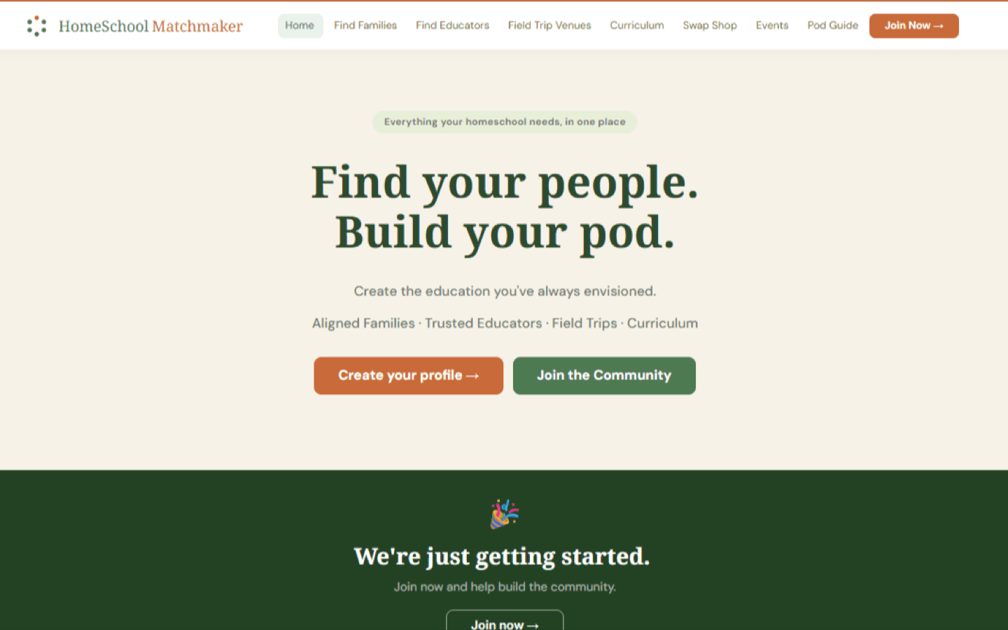 HomeSchool Matchmaker live website interface